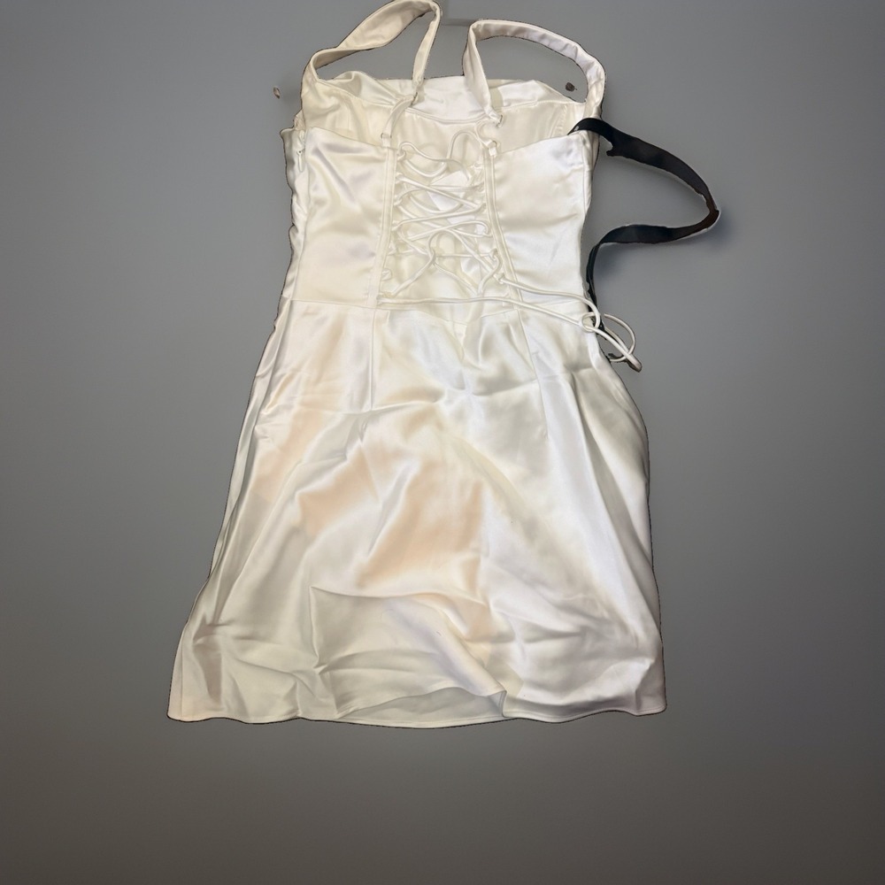 Babyboo Fashion Calanthe Satin Mini Dress Ivory White Corset Lace Up Size S NWT - Picture 2 of 5